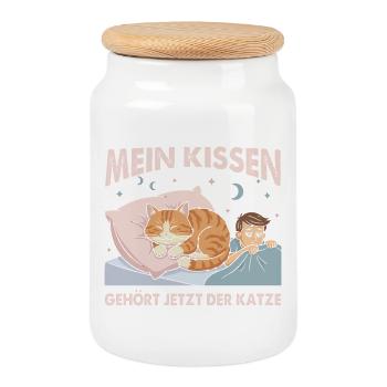 Mein Kissen gehört der Katze - Katzenbesitzer - Keksdose mit Holzdeckel - Weiß - Vorne