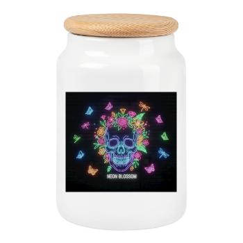 Neonblossom Skull Design - Cookie Jar with Wooden Lid - white - Front