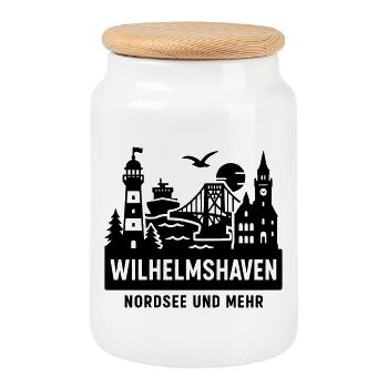 Wilhelmshaven Silhouette City of Friesland Moin - Cookie Jar with Wooden Lid - white - Front