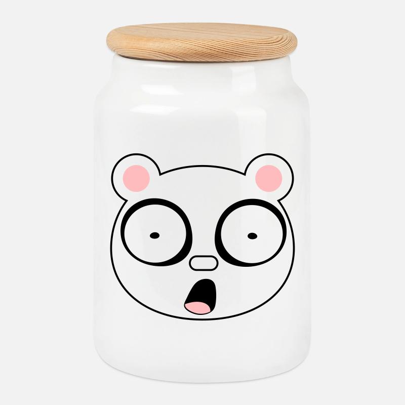 panda - Boîte à biscuits avec couvercle en bois - blanc