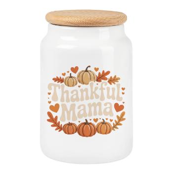 Thankful Mom Fall Pumpkin Mom Thanksgiving - Cookie Jar with Wooden Lid - white - Front