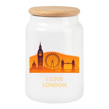 I Love London Skyline Sunset - Keksdose mit Holzdeckel - Weiß - Vorne