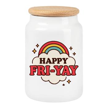 Happy Friday, Yay, Friday, Lover, Friyay - Cookie Jar with Wooden Lid - white - Front