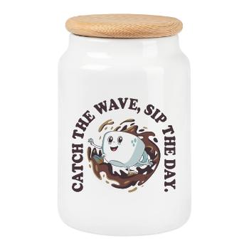 Catch the Wave Sip the Day – Coffee Vibes Retro - Keksdose mit Holzdeckel - Weiß - Vorne