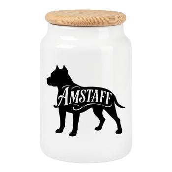 American Staffordshire Bully Great Dane Bulldog terrier - Boîte à biscuits avec couvercle en bois - blanc - Devant