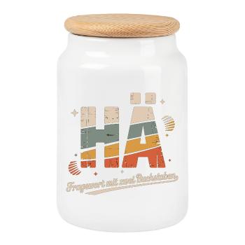 HÄ? Lustiges Retro Shirt mit Kult-Spruch - Keksdose mit Holzdeckel - Weiß - Vorne