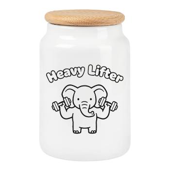 Haltérophile lourd Elephant - Boîte à biscuits avec couvercle en bois - blanc - Devant