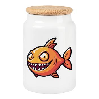 Piranha Poisson Halloween Zombie - Boîte à biscuits avec couvercle en bois - blanc - Devant