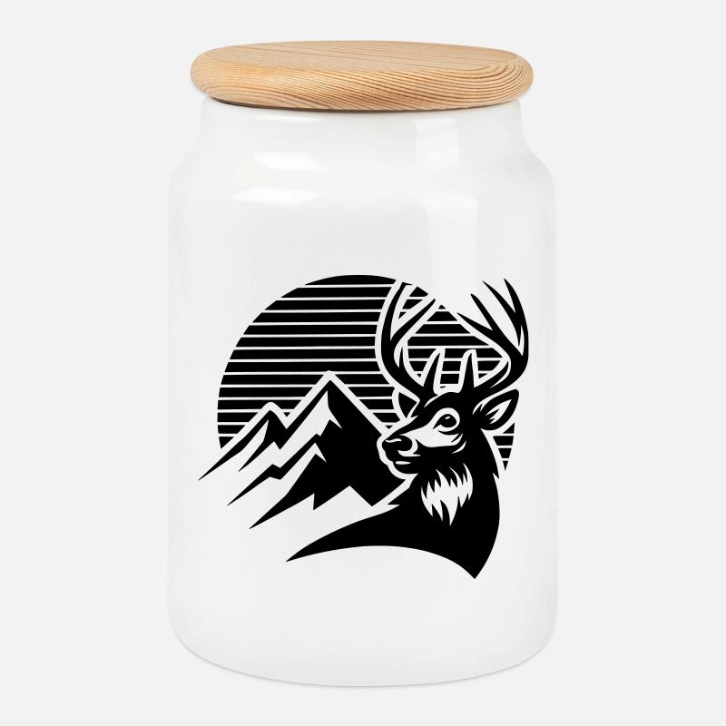 Alpine deer - Cookie Jar with Wooden Lid - white