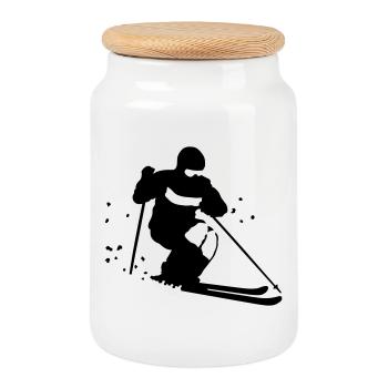 Ski de bosses - Boîte à biscuits avec couvercle en bois - blanc - Devant