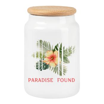 Paradis Tropical Hibiscus Fragmenté - Boîte à biscuits avec couvercle en bois - blanc - Devant