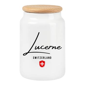 Design élégant Lucerne, Lucerne souvenir - Boîte à biscuits avec couvercle en bois - blanc - Devant