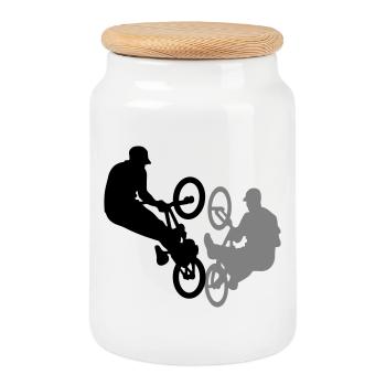 BMX - Cookie Jar with Wooden Lid - white - Front