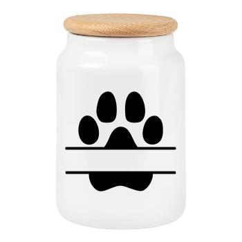 Dog Paws Name Tag - Cookie Jar with Wooden Lid - white - Front