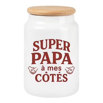 Super Papa à mes côtés - Fête des Pères - Boîte à biscuits avec couvercle en bois - blanc - Devant