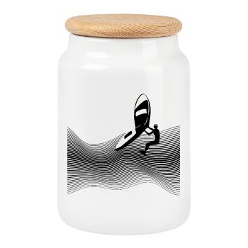 Wingfoiler sur vagues graphiques - Boîte à biscuits avec couvercle en bois - blanc - Devant