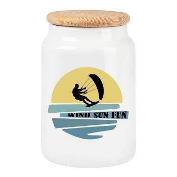 Wind Sonne Fun Kitesurfer - Keksdose mit Holzdeckel - Weiß - Vorne