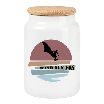 Wingfoil coucher de soleil Silhouette - Boîte à biscuits avec couvercle en bois - blanc - Devant
