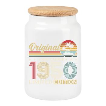 75th Birthday Original November Vintage 1950 - Cookie Jar with Wooden Lid - white - Front