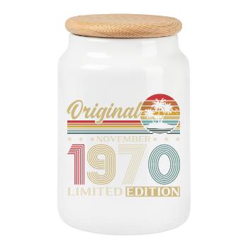 55ème Anniversaire Original Novembre Millésime 1970 - Boîte à biscuits avec couvercle en bois - blanc - Devant