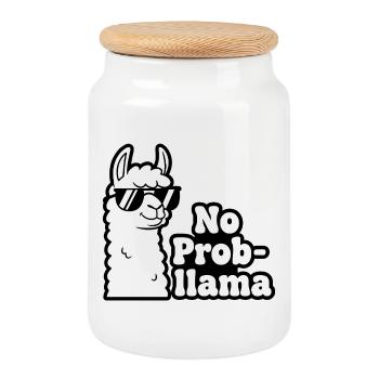 No Prob Llama Contrast Print - Cookie Jar with Wooden Lid - white - Front