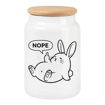 Nope Kaninchen | Freches Hasen Statement - Keksdose mit Holzdeckel - Weiß - Vorne
