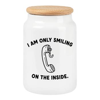 Inside Smile Phone Line Art - Cookie Jar with Wooden Lid - white - Front