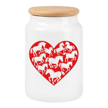 Cœur de chevaux - Boîte à biscuits avec couvercle en bois - blanc - Devant