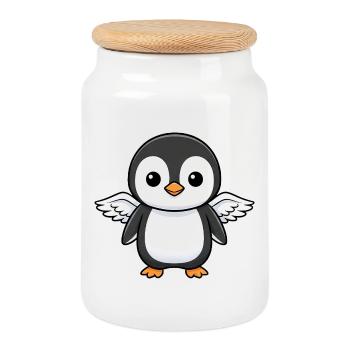 Süßer Weihnachts Pinguin Engel mit Flügeln Cartoon - Keksdose mit Holzdeckel - Weiß - Vorne