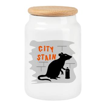 City Stain – rat graffiti - Cookie Jar with Wooden Lid - white - Front