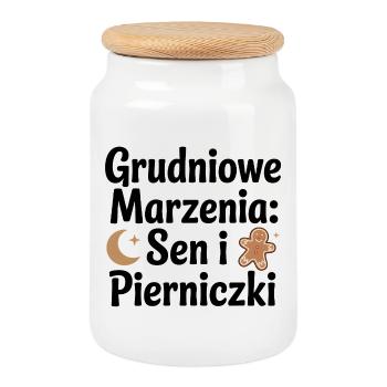 Dezemberträume: Schlaf und Lebkuchen - Keksdose mit Holzdeckel - Weiß - Vorne