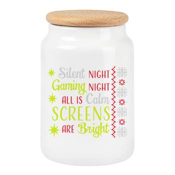 Silent Night Gaming Night All Calm Screens Bright - Cookie Jar with Wooden Lid - white - Front