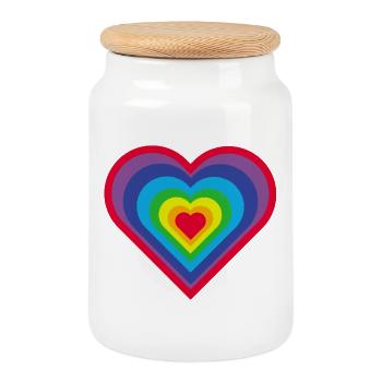 Regenbogen-Herz - Keksdose mit Holzdeckel - Weiß - Vorne