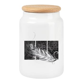 Feather Triptych - Cookie Jar with Wooden Lid - white - Front