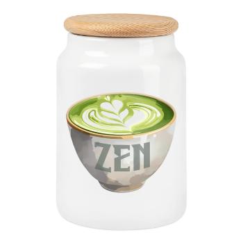 Zen Matcha Latte Watercolour - Cookie Jar with Wooden Lid - white - Front
