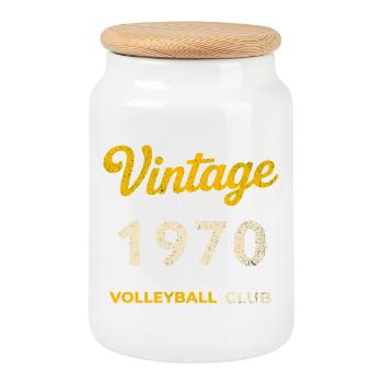 Vintage 1970 – Volleyball Club Retro Birth Year - Cookie Jar with Wooden Lid - white - Front