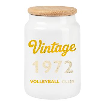 Vintage 1972 – Volleyball Club Rétro Année de naissance - Boîte à biscuits avec couvercle en bois - blanc - Devant