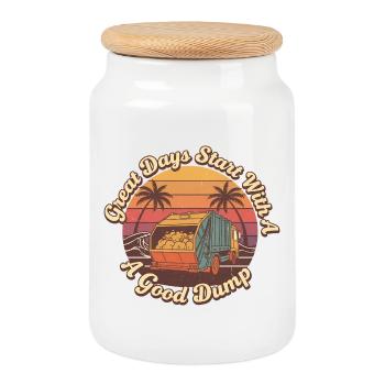 Les belles journées commencent avec un bon camion à ordures - Boîte à biscuits avec couvercle en bois - blanc - Devant