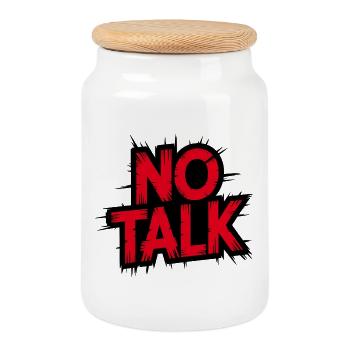 No Talk - Message fort sur le noir - Boîte à biscuits avec couvercle en bois - blanc - Devant
