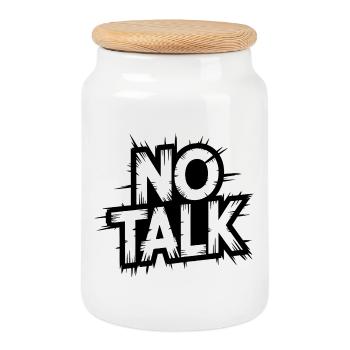 No Talk Distressed Typography - Cookie Jar with Wooden Lid - white - Front