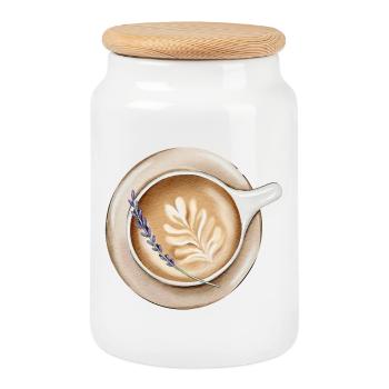 Cozy Lavender Latte Art Design - Cookie Jar with Wooden Lid - white - Front