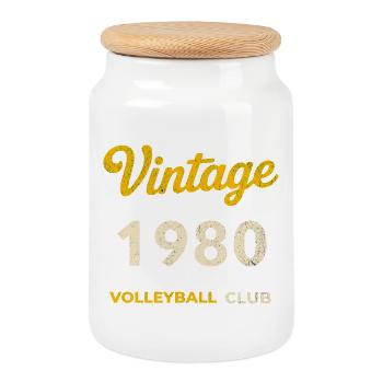 Millésime 1980 – Volleyball Club Rétro Année de naissance - Boîte à biscuits avec couvercle en bois - blanc - Devant