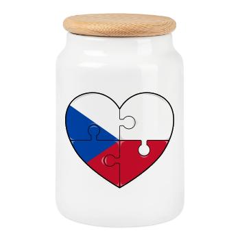 République tchèque Pologne drapeau puzzle coeur - Boîte à biscuits avec couvercle en bois - blanc - Devant