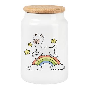 Alpaca Rainbow Dream - Cookie Jar with Wooden Lid - white - Front