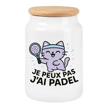 Chat Padel Rieur à Bandeau Bleu - Boîte à biscuits avec couvercle en bois - blanc - Devant