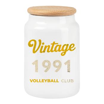 Vintage 1991 – Volleyball Club Retro Birth Year - Cookie Jar with Wooden Lid - white - Front