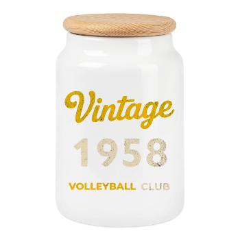 Millésime 1958 – Club de volley-ball Rétro Année de naissance - Boîte à biscuits avec couvercle en bois - blanc - Devant