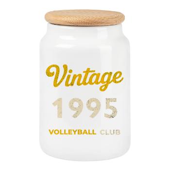 Millésime 1995 – Volleyball Club Rétro Année de naissance - Boîte à biscuits avec couvercle en bois - blanc - Devant