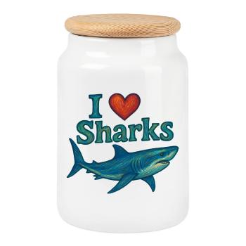 J’adore les requins - Boîte à biscuits avec couvercle en bois - blanc - Devant
