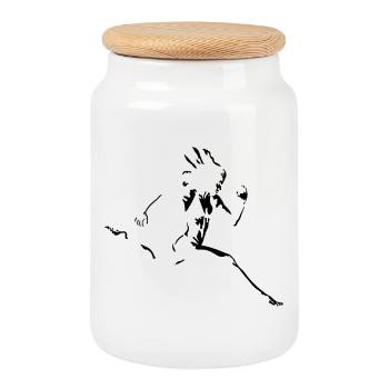 runner - Cookie Jar with Wooden Lid - white - Front